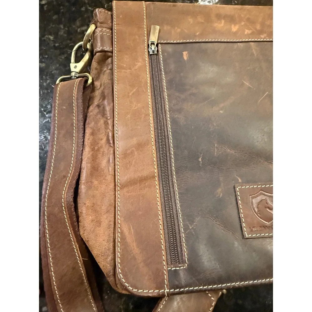 Urban Dezire Brown Distressed Leather Messenger Bag Crossbody‎